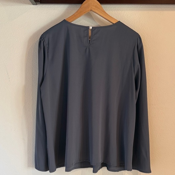 Temu Women's Pleated Neckline Long Sleeved Blouse, Slate Grey, Size L - Picture 5 of 9